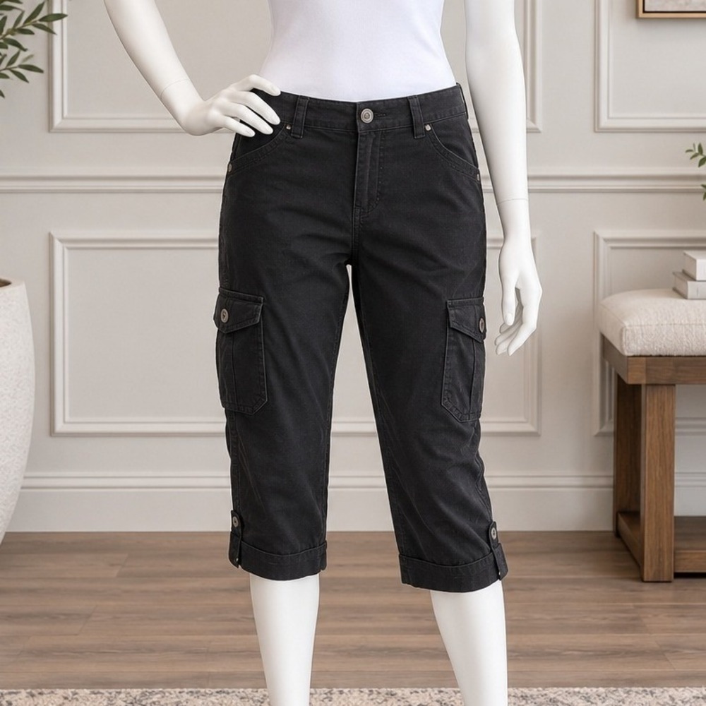 Gloria Vanderbilt Womens Capri Pants Black Cargo Utility Stretch Size 12